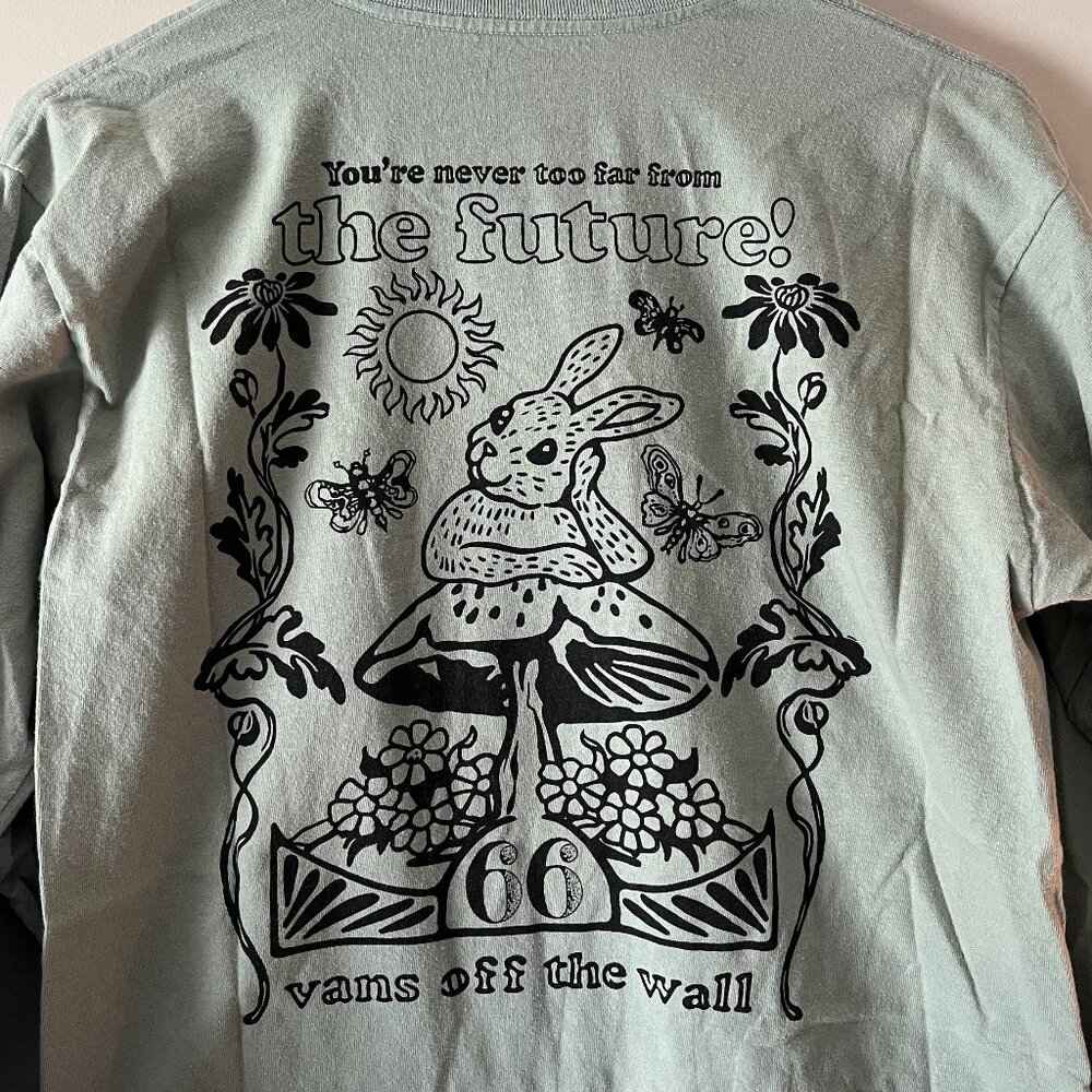 VANS You're Never Too Far From the Future! Green Long Sleeve T-Shirt (Size M)